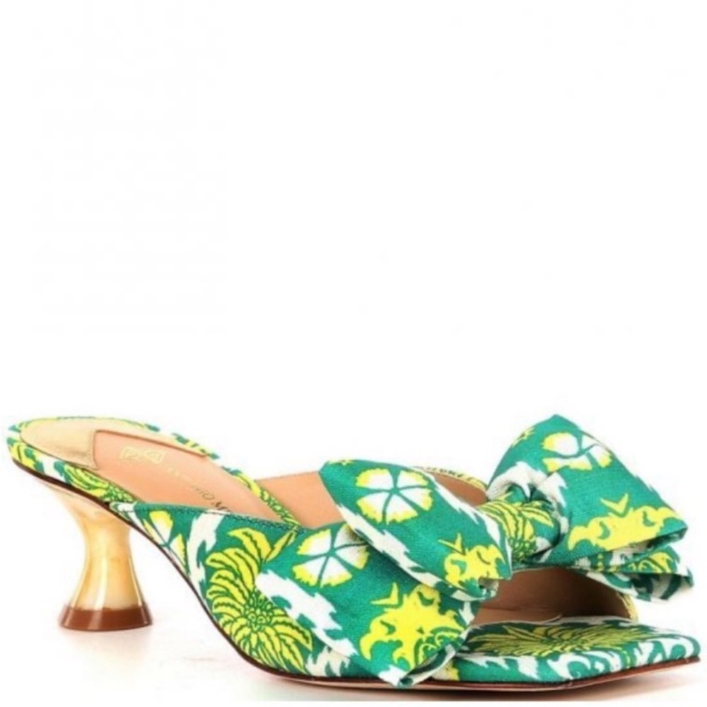 Green & Yellow Floral Bow Slingback Heels by ANTONIO MELANI